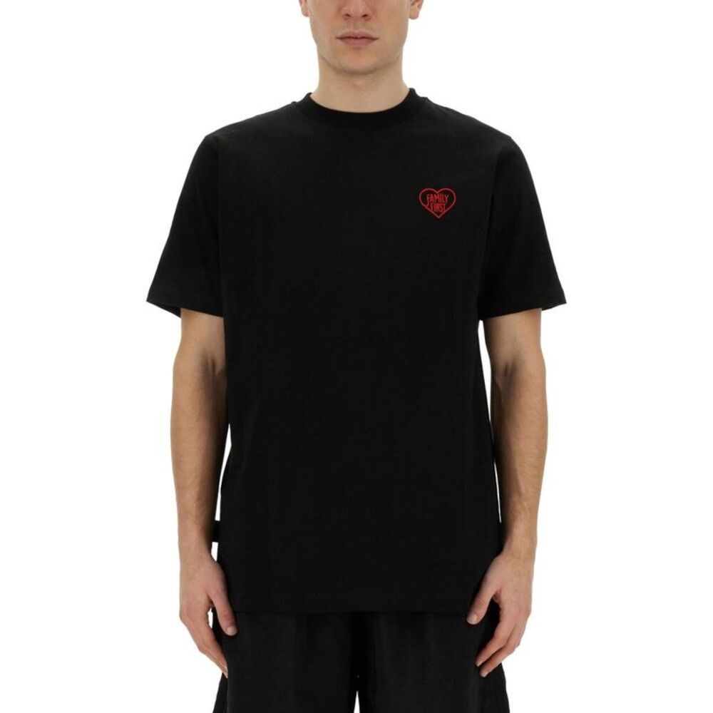 FAMILY FIRST Embroidered Heart Logo Crewneck T-Shirt Men BLACK T-Shirts